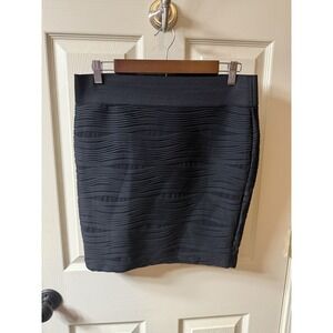 Maurices Black Textured Pencil Skirt Elastic Waist Knee Length